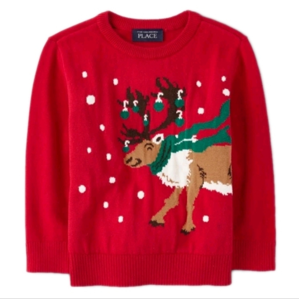 The Children's Place Reindeer Intarsia Knit Pullover Sweater Christmas Festive